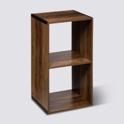 Étagère 2 Cases Indus, Effet Bois Foncé Mix N' Modul