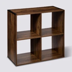 Étagère 4 Cases Indus, Effet Bois Foncé Mix N' Modul