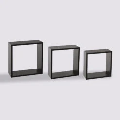 3 Grandes étagères Murales Cube, Noir Fixy