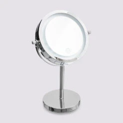 Miroir Avec Pied à Led 19 Cm, Métal Chromé