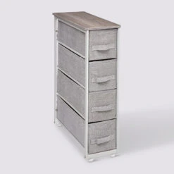 Rangement 4 Tiroirs Tissu, Gris Clair
