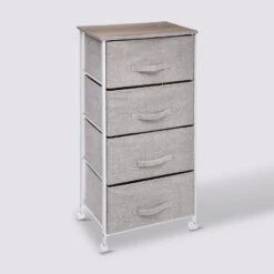 Rangement Roulettes 4 Tiroirs Tissu, Gris Clair