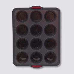 Moule 12 Muffins Silicone- Noir,rouge Silitop