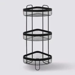 Étagère D'angle 3 Niveaux, Métal Noir Mayaj