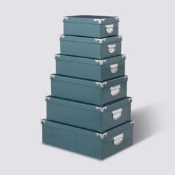 6 Boîtes Coin Métal, Bleu Pétrole