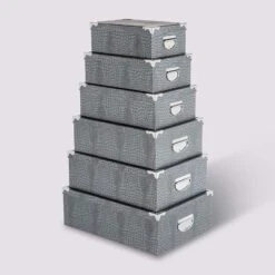 6 Boîtes Coin Métal, Gris Croco